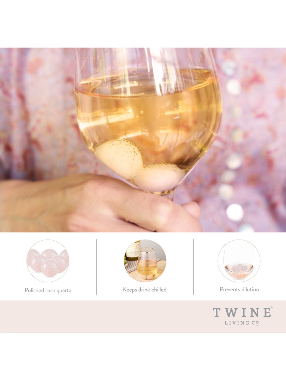 Twine Rose Quartz Wine Chill Stones - Pink